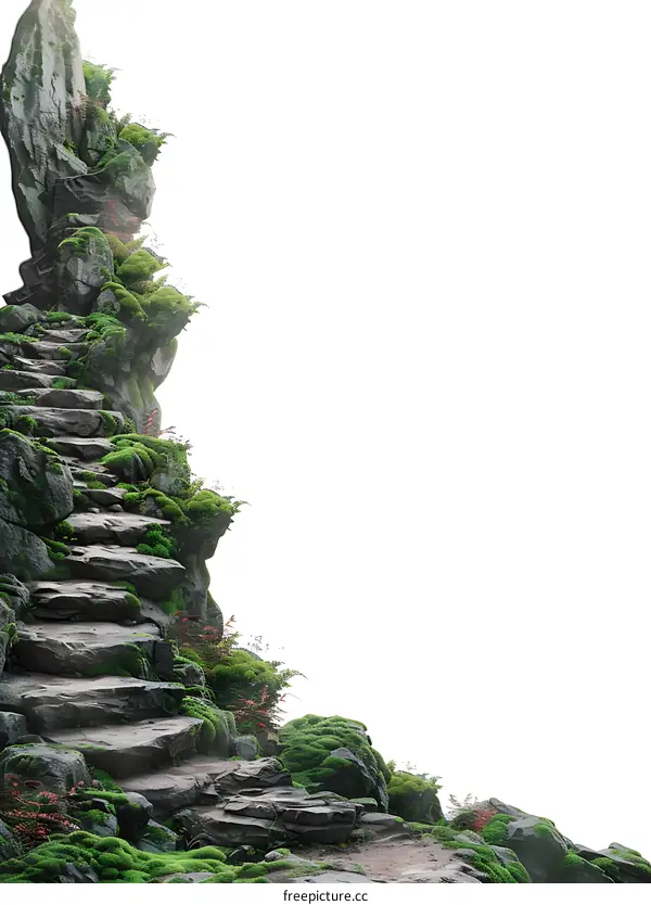 Stone Steps Leading Up a Mossy Cliff