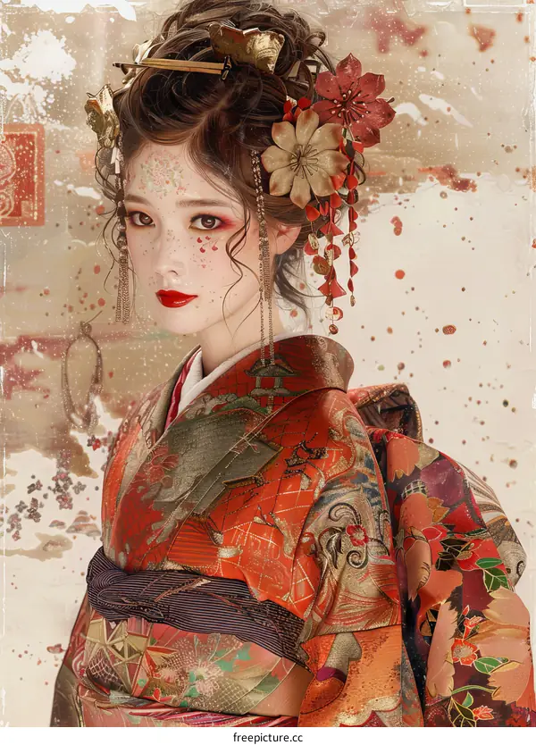 Portrait of a Japanese woman in traditional kimono