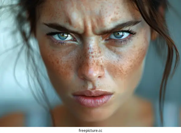 Portrait of a Woman with an Angry Expression