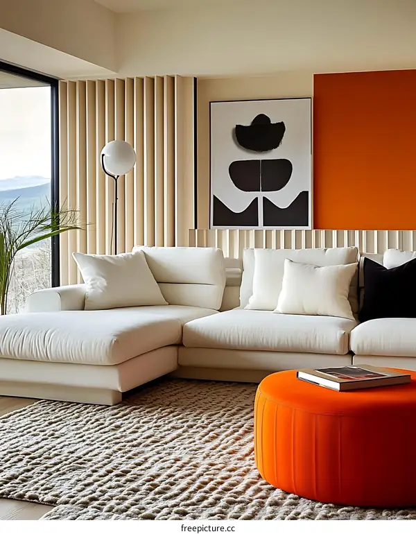Modern Living Room Interior Design with Orange Accent