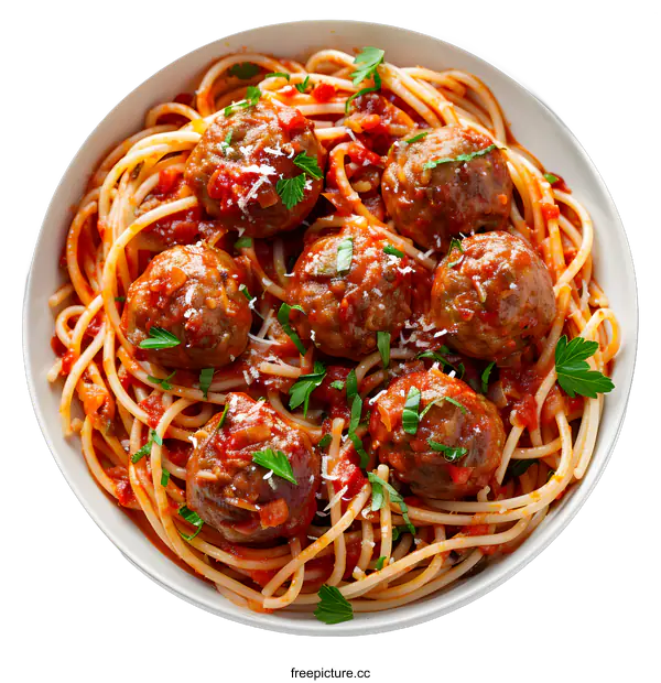 [Transparent Background PNG]Spaghetti and Meatballs with Tomato Sauce and Parsley