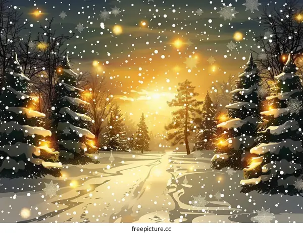 Wintery Forest Landscape with Snow-Covered Trees