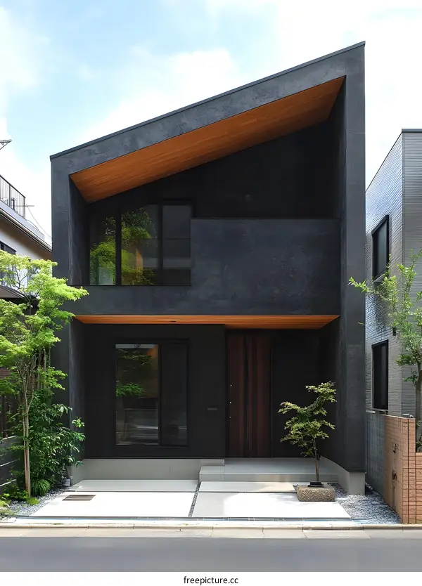 Modern Black House With Wooden Accents