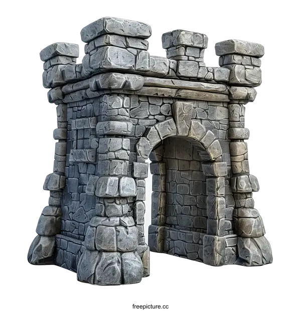 [Transparent Background PNG]grey stone archway with two towers