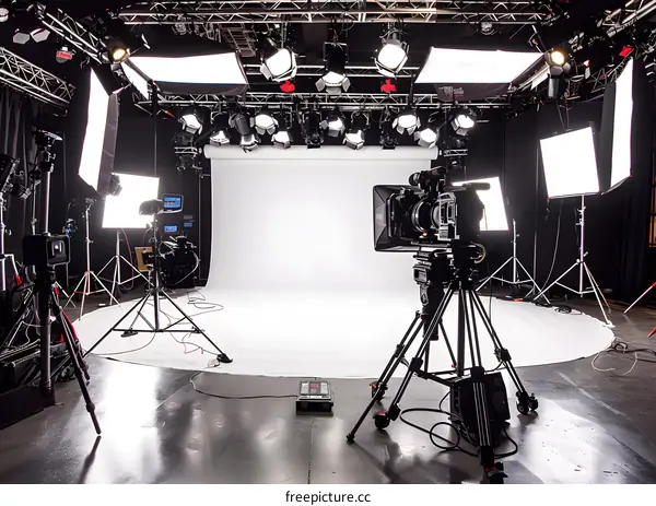 Professional Studio with Camera and Lighting Equipment