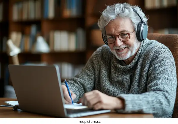 Senior Caucasian Man Learning Online