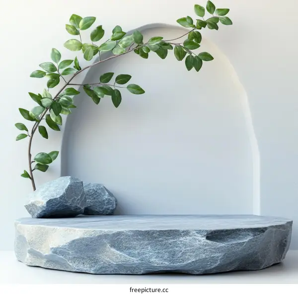 Minimalist Stone Display Platform with Greenery
