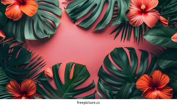 Tropical Floral Background with Pink Background