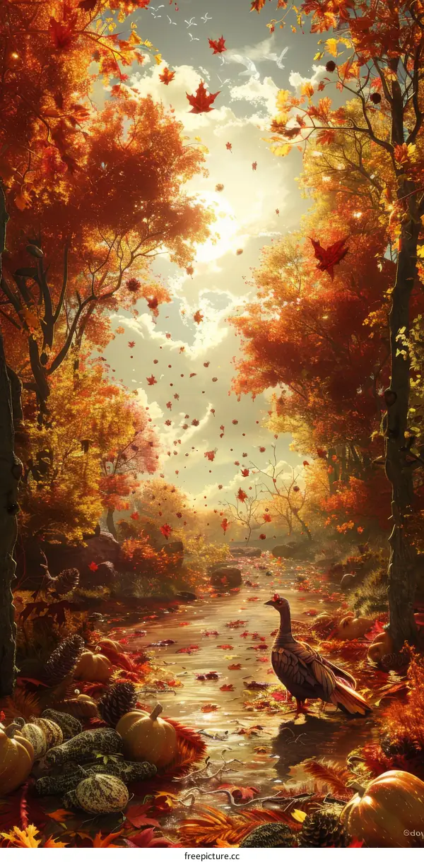 turkey in the colorful autumn forest