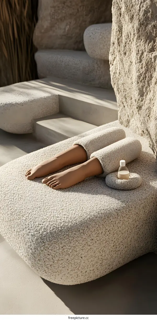 Stone Sculptures with Legs in a Minimalist Setting