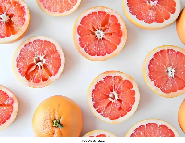 Fresh Grapefruit Halves On White Background