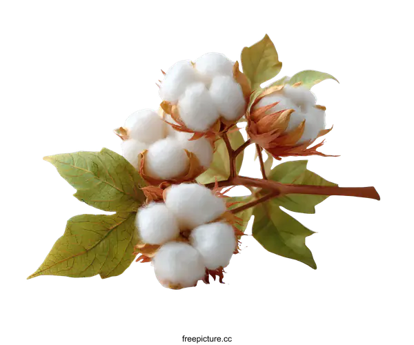[Transparent Background PNG]Close-up of Cotton Plant with White Cotton Bolls