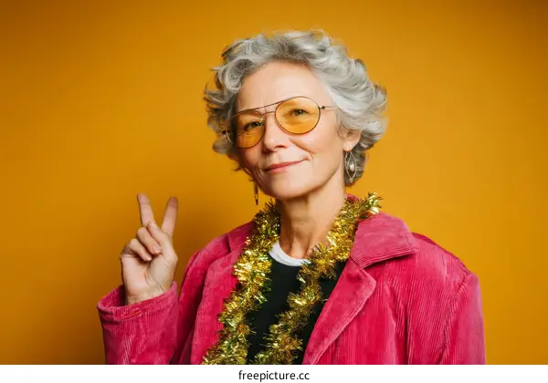 Stylish Senior Woman in Festive Pink Jacket