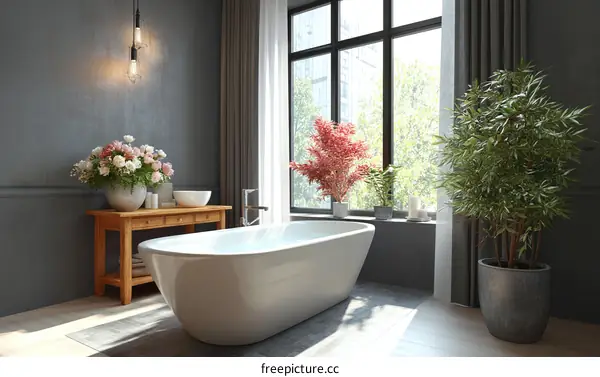 Modern Farmhouse Bathroom with a Luxurious Bathtub