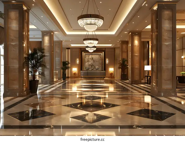 The magnificent hotel lobby