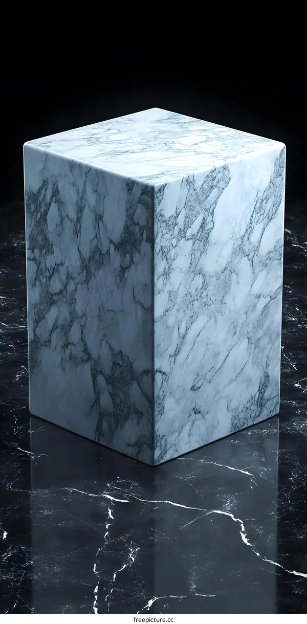 White Marble Cube on Black Marble Background