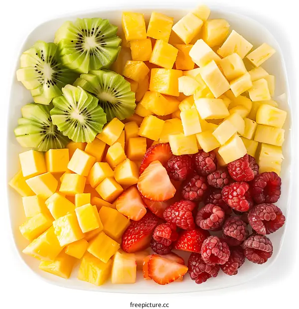 Fresh Fruit Salad with Kiwi, Pineapple, Mango, Strawberry and Raspberry