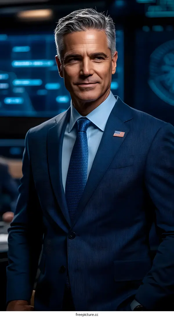 Portrait of Confident Man in Suit with American Flag Pin