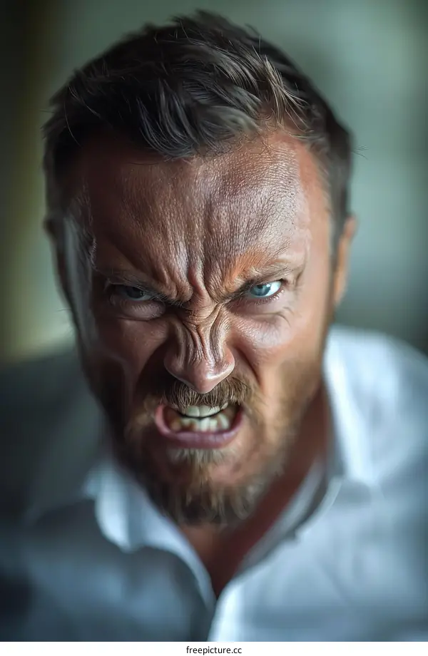 Close Up Angry Caucasian Man Portrait