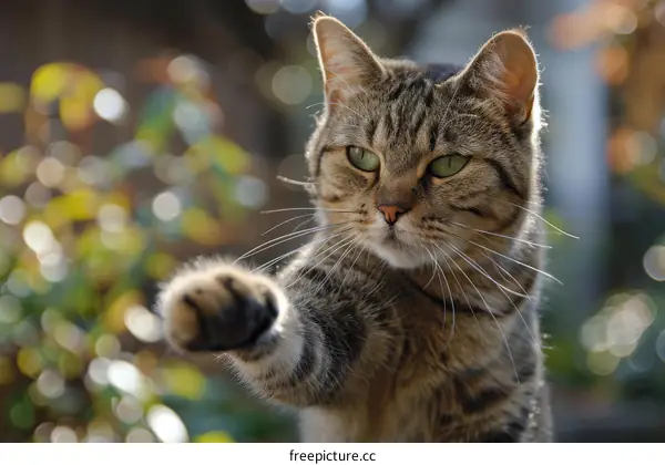 A ginger cat reaching out with its paw