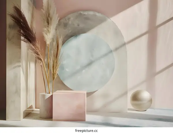 Minimalist Abstract Background with Pampas Grass and Geometric Shapes