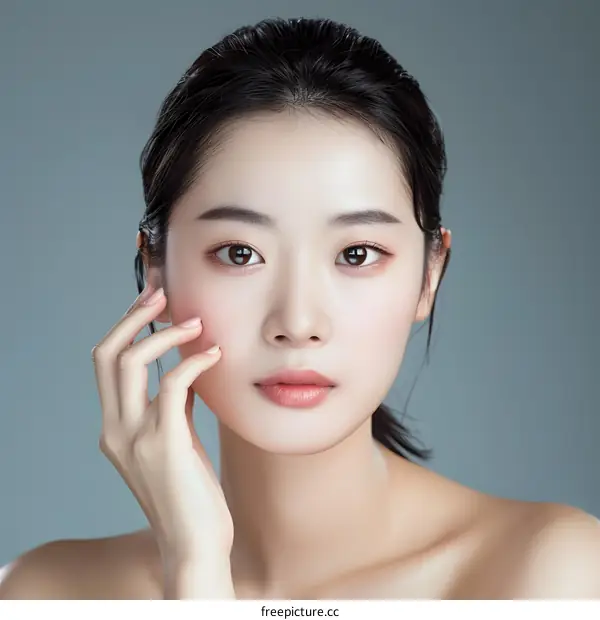 Portrait of a Beautiful Young Asian Woman with Smooth Skin