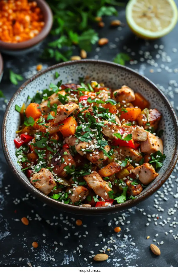 Spicy Chicken with Sweet Potatoes, Bell Pepper and Carrot