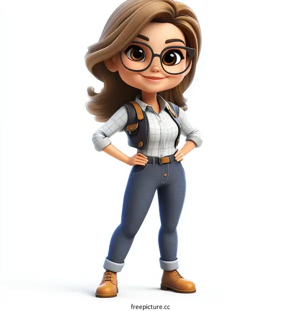 Cartoon Girl in Stylish Outfit