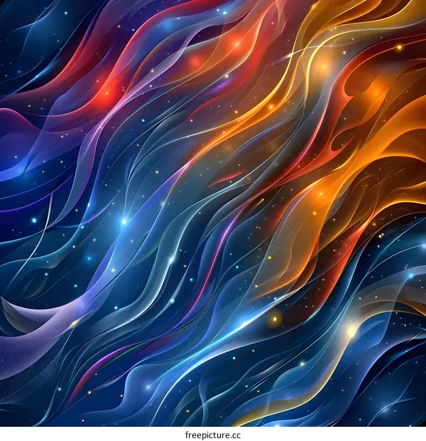 Abstract Wavy Lines with Stars and Glowing Effects