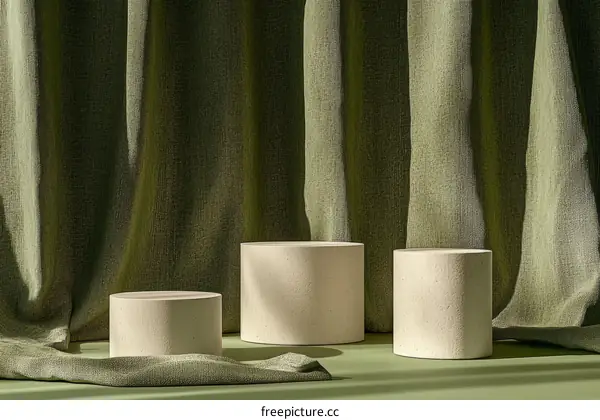 Muted Green Fabric Drape with Display Stands