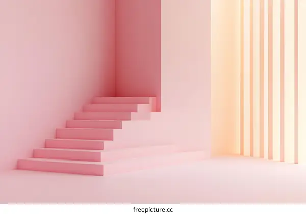 Pink Geometric Staircase Abstract Scene