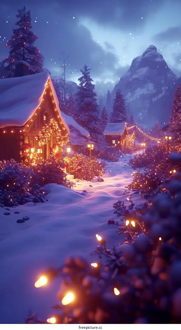 A Snowy Village at Night