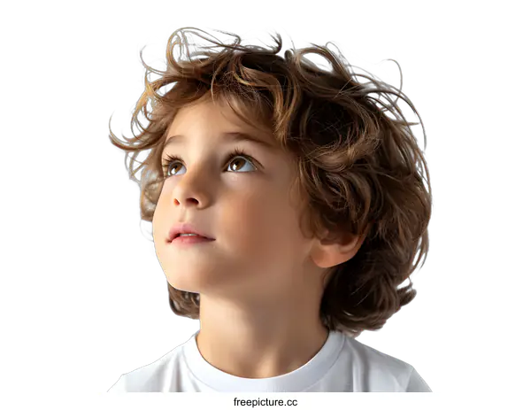 [Transparent Background PNG]Portrait of a boy with curly hair looking up