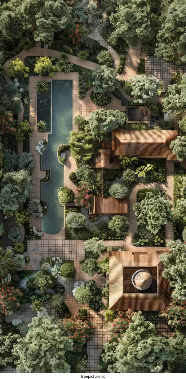 A Panoramic View of a Chinese-Style Garden