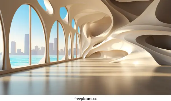 Spacious Futuristic City Apartment Interior with Sweeping City Views