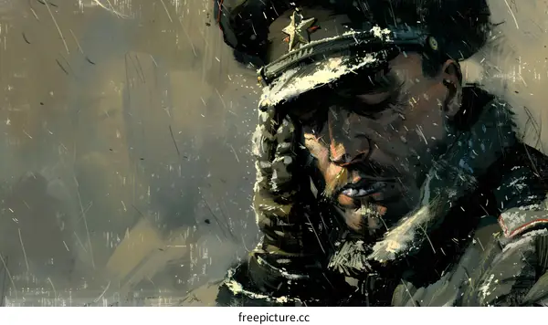 Portrait of a Soviet soldier in a fur hat