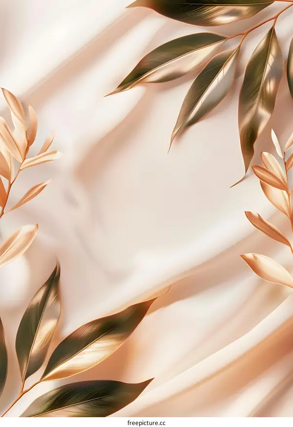 Golden Leaves on Smooth Pink Fabric Background