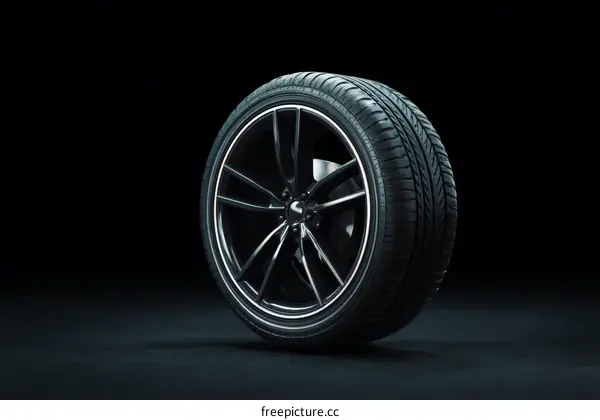 Black Alloy Wheel and Tire Studio Shot
