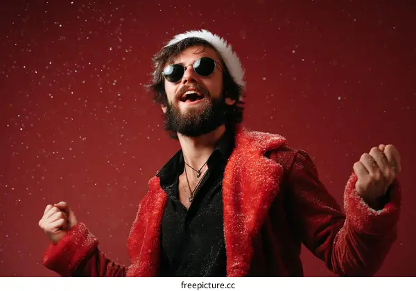 Happy Christmas Man in Red Coat with Snow