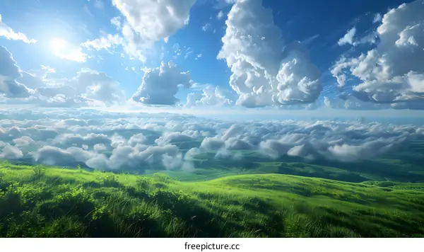 The vast grassland under the blue sky