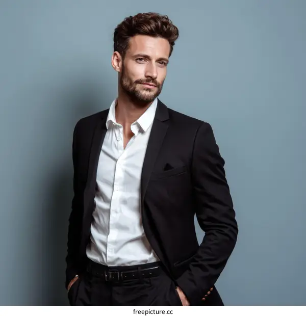Handsome Man in Formal Black Suit
