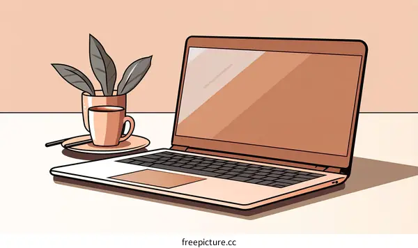 Minimalist Workspace with Laptop, Coffee, and Plant