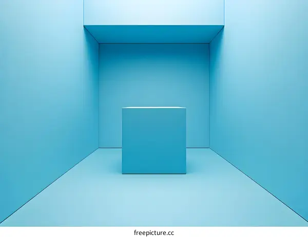 Blue Minimalist Room with Cube