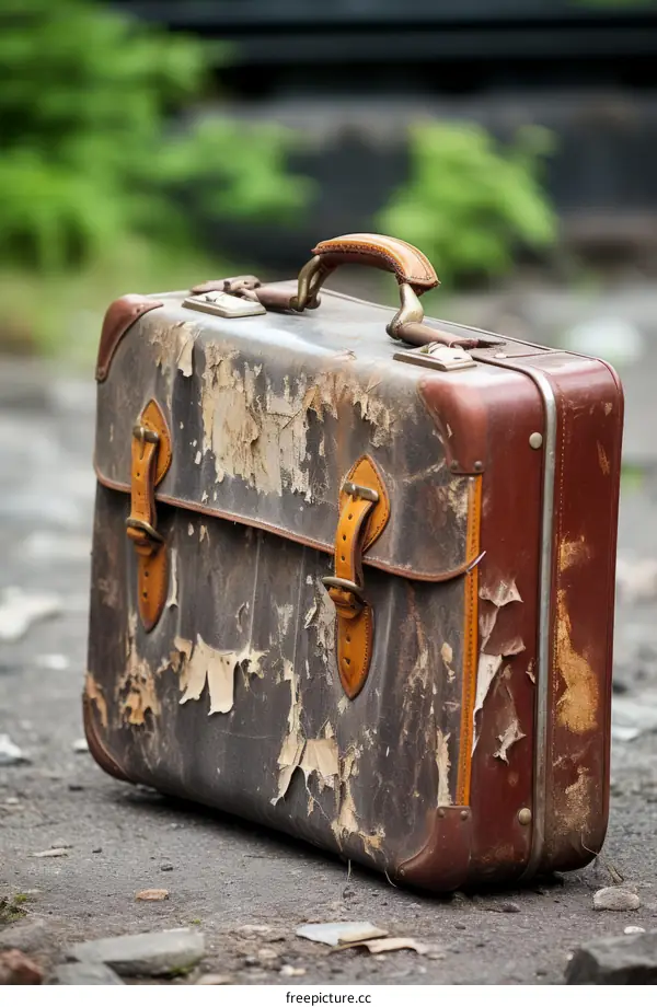 Vintage Weathered Suitcase on the Ground
