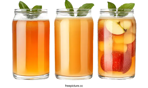 [Transparent Background PNG]Three Apple Juice Drink in Glass Jars