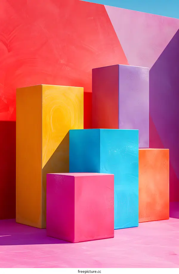 Colorful 3D cubes against a pink and blue background