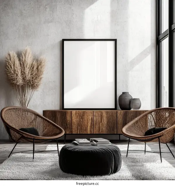 Modern Minimalist Living Room Mockup with Empty Frame