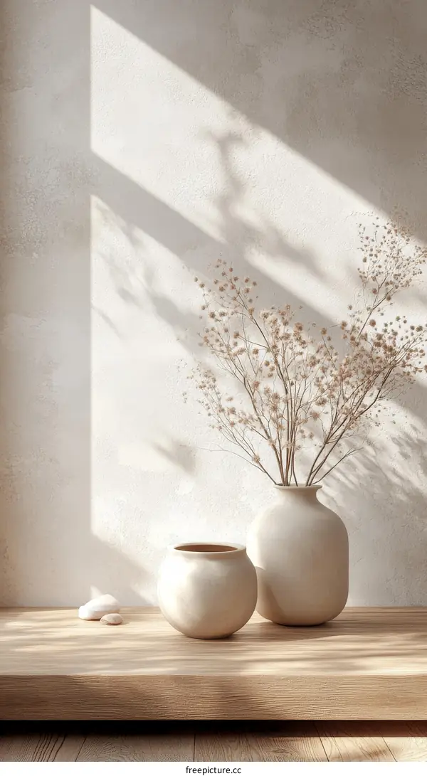 Minimalist Home Decor with Vases and Dried Flowers