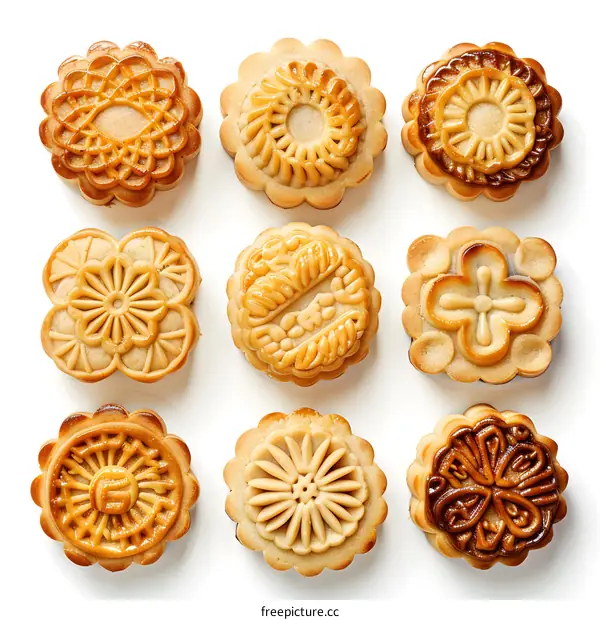 Top view of various mooncakes