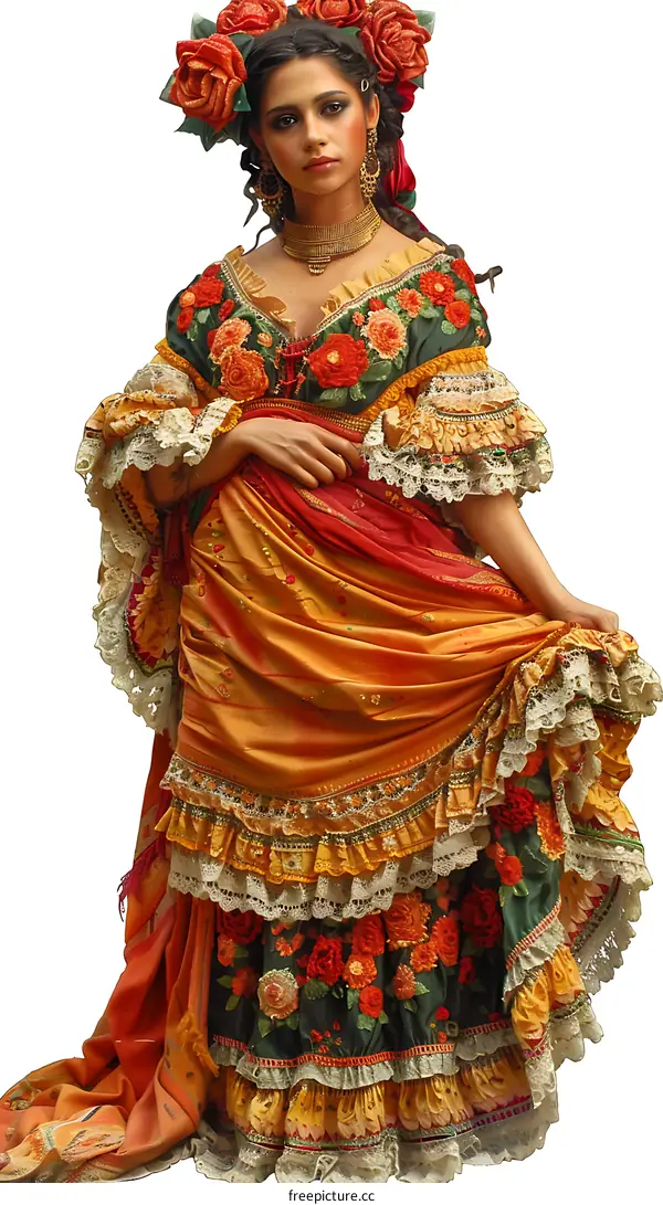 Woman in a Vibrant Floral Dress